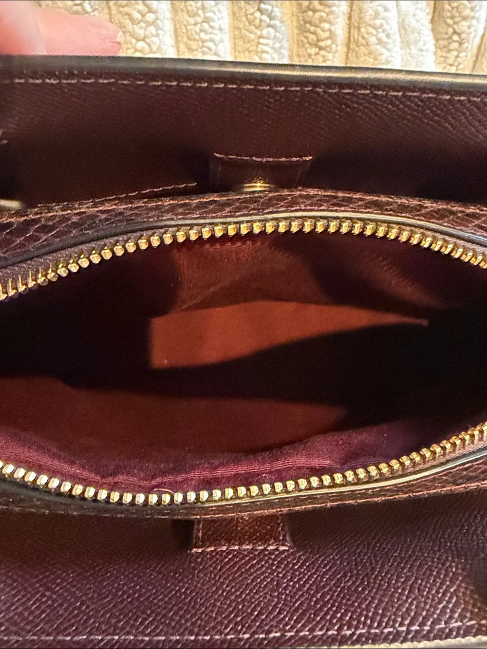 Coach Structured Leather Satchel in Burgundy with Gold Hardware